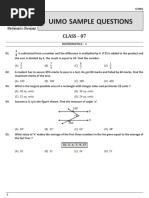 Class - 7 - UIMO - Sample Questions With KEY & Sol.