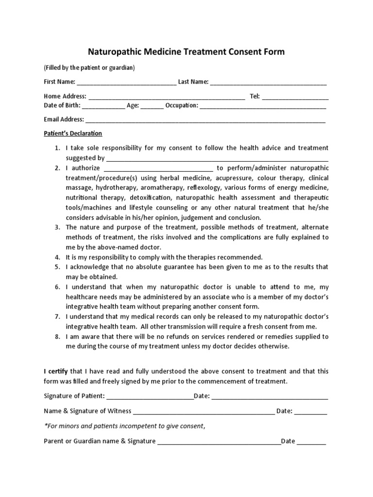 Naturopathic Medicine Treatment Consent Form Designed by Prof. Gilbert ...