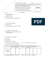 Application For Admission To B.E / B.Tech / M.E. College of Engineering & Technology