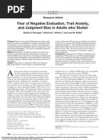 Fear of Negative Evaluation, Trait Anxiety, and Judgment Bias in Adults Who Stutter