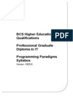 BCS Higher Education Qualifications Professional Graduate Diploma in IT Programming Paradigms Syllabus