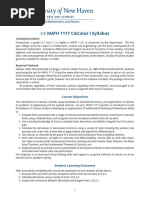 I: MATH 1117 Calculus I Syllabus: College of A R T S and Sciences Department of Mathematics and Physics