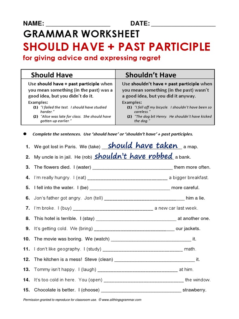 Participles Worksheet For Class 4