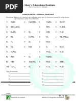 St. Mary's Educational Institute: Problem Set #8 - Chemical Equations