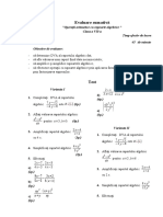 Evaluare Sumativă Operații Cu Rapoarte Algebrice