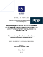 Programa de Coaching Pedagógico para El Desempeño de Los Docentes Tutores en Un Instituto Superior Tecnológico Del Distrito de Ate