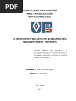 La Comunicación y El Desarrollo Del Pensamiento Crítico Propositivo Desde El Nuevo Pensamiento Latinoamericano