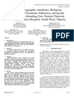 Socio-Demographic Attributes, Religious Practice and Treatment Adherence Among The Mentally-Ill Attending Out - Patient Clinicofa Neuropsychiatric Hospital, South West, Nigeria