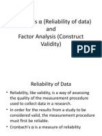 Cronbach's α (Reliability of data) and Factor Analysis (Construct Validity)