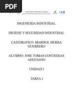 Ingenieria Industrial Higiene Y Seguridad Industrial Catedratico: Marisol Sierra Guerrero Alumno: Jose Tomas Contreras Anguiano Unidad I Tarea 1