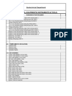 Geotechnical Department List of Geotechnical Equipments/ Instruments & Tools