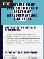 Conversion of English To Metric System of Measurement