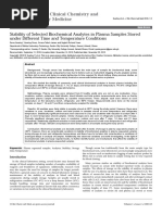 Stability of Selected Biochemical Analytes in Plasma Samples Stored Under Different Time and Temperature Conditions