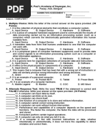 Summative Assessment 1 Name: - Score: - Grade & Section: - Date: - Subject: COMPUTER 7