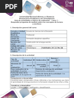 Guía de Actividades y Rúbrica de Evaluación - Tarea 1 - Responder Preguntas de Análisis Sobre Los Conceptos de Lectura y Escritura (