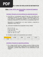 Actividades Del Curso de Nivelación de Matemáticas PDF