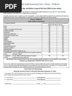 Daily Health Assessment Form - Student and Parent