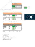 Acceleration Calculation Description Result Unit 9.81