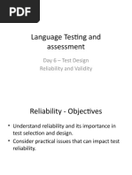 Language Testing and Assessment: Day 6 - Test Design Reliability and Validity