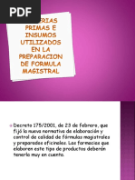 MATERIAS PRIMAS E INSUMOS UTILIZADOS EN LA PREPARACION Dispositivas