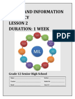 Media and Information Literacy Lesson 2 Duration: 1 Week: Grade 12 Senior High School