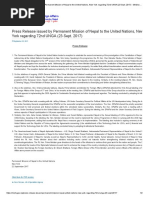 Press Release Issued by Permanent Mission of Nepal To The United Nations, New York Regarding 72nd UNGA (23 Sept. 2017)