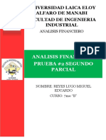 Analisis Financiero Prueba #2 Segundo Parcial: Universidad Laica Eloy Alfaro de Manabi Facultad de Ingenieria Industrial