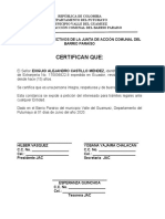 Certificado de Residencia Barrio Paraiso