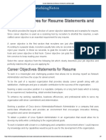 Career Objectives For Resume Statements and Examples