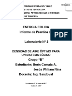 Energia Eolica Informe de Practica de Laboratorio #2: Densidad de Aire Óptimo para Un Sistema Eólico