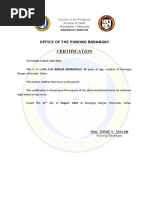 Certification: Office of The Punong Barangay