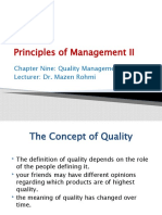 Principles of Management II: Chapter Nine: Quality Management Lecturer: Dr. Mazen Rohmi