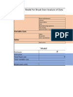 Model For Break Even Analysis of Data: Fixed Cost