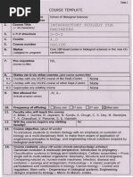 Introductory Biology FOR Engineers 3-0-2 4.0 SBL100: Course Template