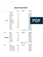 BFA Buyback Calculator: Type Item Price Quantity Subtotal