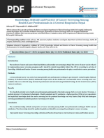 Knowledge, Attitude and Practice of Cancer Screening Among Health Care Professionals in A Central Hospital in Nepal