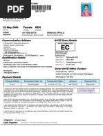 22 May 2000 Female GEN: Communication Address GATE Exam Details