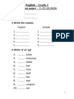 English - Grade 1 Revision Paper - 1 (12.10.2020) : 1. Write The Vowels