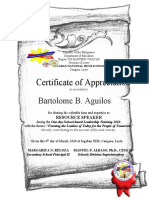 Certificate of Appreciation: Bartolome B. Aguilos