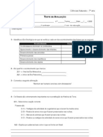 Ciencias Naturais Teste de Avaliacao Sobre Fosseis