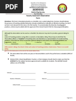 Faculty Classroom Observation Form