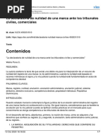 Contenidos: La Declaratoria de Nulidad de Una Marca Ante Los Tribunales Civiles, Comerciales