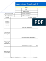 Complaint Feedback Handling Sheet