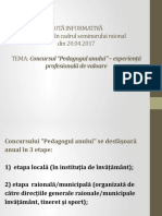 Notă Informătivă Prezentata În Cadrul Seminarului Raional Din 20.04.2017 TEMĂ: Concursul "Pedagogul Anului" - Experiență