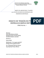 Ensayo de Tensión en Prensa Hidráulica Marca Instron