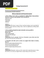 Energy Conversion III: MCQ On Hydraulic and Pneumatic System