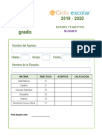 4 Grado Examen Trimestral Bloque III 2019-2020