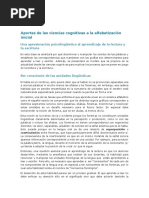 Aportes de Las Ciencias Cognitivas A La Alfabetización