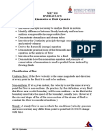 SHC 310 Hydraulics Kinematics or Fluid Dynamics Objectives