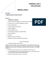 Criminal Law 2 MODULE 1-Week 1 - Title One - Crimes Against National Security - Title Two - Crimes Against The Fundamental Laws of The State